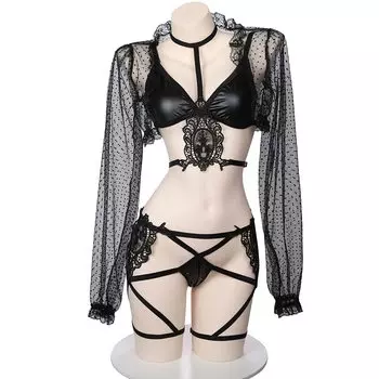 SENMHS Косплей Сексуальное бикини Нижнее белье Кожа Стиль PU Костюм Бондаж Bodycon Эмаль ПВХ Королева Маленький Дьявол Дьяволица Ведьма Искусственная Кожа Ограничение