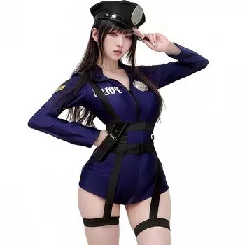 [SENMHS] cosplay sexy police POLICE OL secretary police policewoman underwear costume cute leotard water navy style women s uniform bondage bodycon
