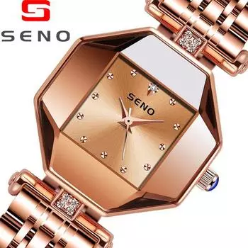SENO Маленькие квадратные часы со стальным ремешком Женские модные кварцевые часы