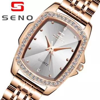 SENO Винтажные женские часы с квадратным стальным ремешком, кварцевые женские часы белый