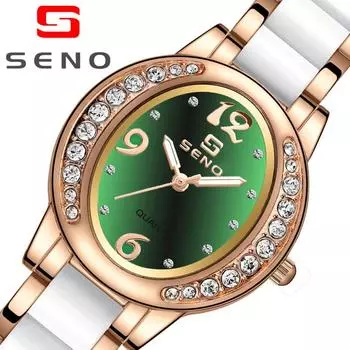 SENO Watch Модные овальные часы Женские темпераментные трендовые женские часы с бриллиантами золотой