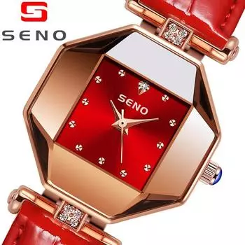SENO Женские часы Женские модные простые водонепроницаемые кожаные кварцевые часы