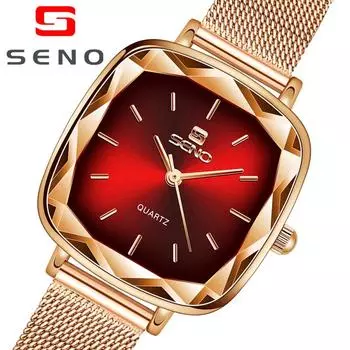 SENO Женские модные маленькие квадратные часы Водонепроницаемые кварцевые часы белый