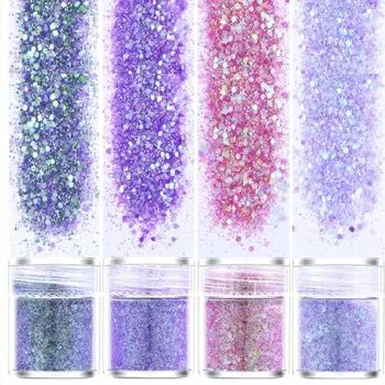 SensaBliss Glitter Glitter Nail Glitter Gel 4 Color Set Nail Parts Glitter Jewelry Parts Sequins Glitter in Container Glitter Nail Art Glitter