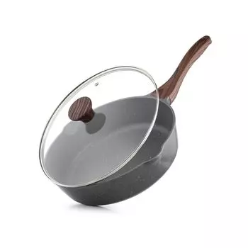 SENSARTE Глубокая жарка с мраморным покрытием Легко для китайской высокой температуры 1 год Серая сковорода, 28 см, Крышка, Покрытие, Совместимость с индукцией/газом, Сковорода для жарки, Антипригарная, Чистая, Вок, серый