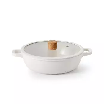 SENSARTE IH Газовая настольная кастрюля Sukiyaki Deep Easy to Glass lid Oden Двуручная кастрюля, 24 см, Керамика, совместимая, совместимая, кастрюля, кастрюля, Универсальная, Варить, Выпекать,