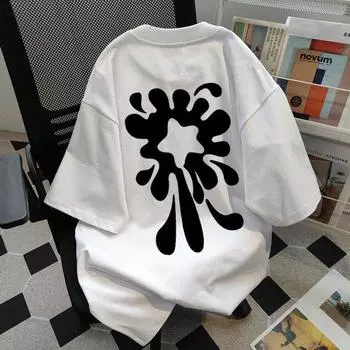 Sense of Design Футболка с принтом граффити и круглым вырезом для мужчин и женщин Чистый хлопок Летняя модная тенденция Повседневный удобный топ с короткими рукавами Harajuku S белый