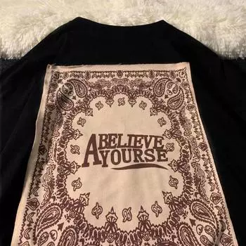 Sense of Design Retro Paisley Printed Round Neck T-shirt for Men and Women Pure Cotton Summer Fashion Casual Comfy Couple Short Sleeve Top Harajuku M чёрный