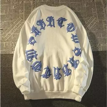 Sense of Design Толстовка с круглым вырезом и готической надписью для мужчин и женщин, модный тренд осени и зимы, повседневный удобный топ с длинными рукавами для пар, Harajuku S белый