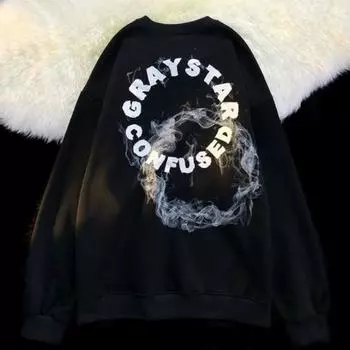 Sense of Design Толстовка с круглым вырезом и принтом в виде дымчатых букв для мужчин и женщин, модный тренд осени и зимы, повседневный удобный топ с длинными рукавами для пар, Harajuku S белый