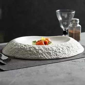 sense of light luxury ceramic Japanese Western food soup plate, creative white irregular hotel cold dishes, exquisite tableware