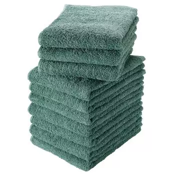 Senshu Towel Face Medium Thick Made in Water Commercial Set of 10 Same Green Towel, (320 Momme), Japan, 100% Cotton, Absorbent, Use, Color, зелёный