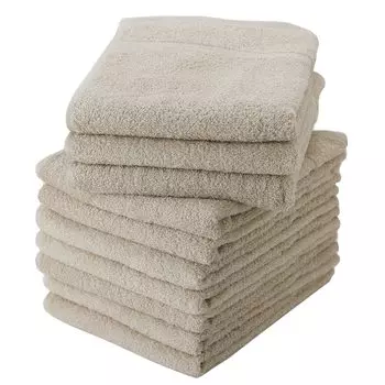 Senshu Towel Face Slightly Thin Made in Water Commercial Set of 10 Same Beige Towel, (240 Momme), Japan, 100% Cotton, Absorbent, Use, Color,