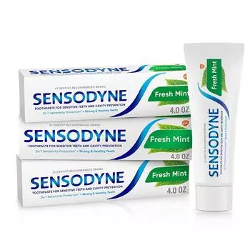 Sensodyne Fresh Mint Sensitive Toothpaste, профилактика кариеса и лечение чувствительных зубов - 4 унции (Пакет из 3)