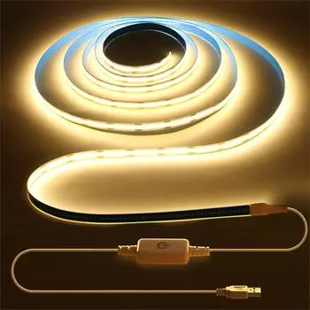 Сенсорный датчик с регулируемой яркостью USB COB светодиодная лента 5 В лента 320 светодиодов/м ночник для шкафа, телевизора, зеркала, подсветка, украшение 1m теплый белый