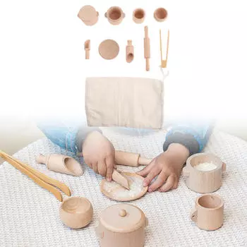 Сенсорный ящик для инструментов с сумкой для ролевых игр, двигательных навыков, ролевых игр, игрушечных деревянных чайных наборов для вечеринки