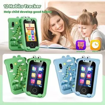 Сенсорный телефон для малышей с двойной камерой IPS с большим экраном для записи видео, детский смартфон, забавная обучающая игрушка зелёный