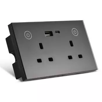Сенсорный выключатель света WiFi Умная розетка Огнестойкая стеклянная панель Память об отключении питания Приложение и голосовые команды UK plug чёрный