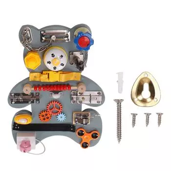 Sensory Board Wooden Locks Latches Educational Cute Bear Shape Fine Motor Board Toys