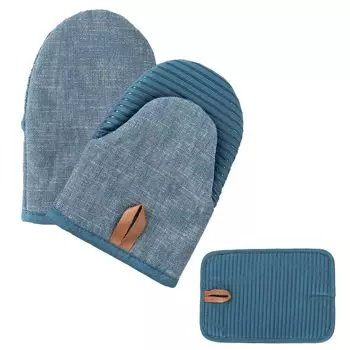 Senteria Термостойкий набор для духовки и духовки, кухонный набор для микроволновой печи, набор из двух рук, варежки, держатель, перчатки, устойчивость к температуре 260 , синий, 3,