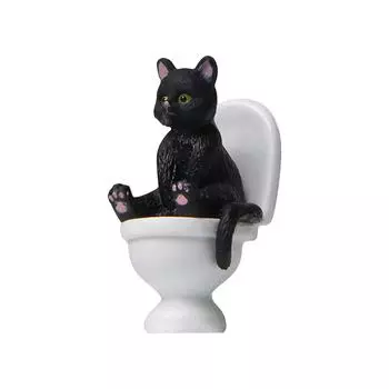 (сентябрь)Милые животные, кошки, украшения, сидящие на табуретке, модель унитаза, миниатюрные поделки, микро домашний сад, мультяшный декор One Size чёрный