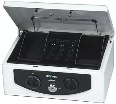 Sentry ASB-27 Small Cash Box Ящик для хранения денег с ключом A5 + замок на ключ, отделение для монет, открытие одним нажатием, светло-серый
