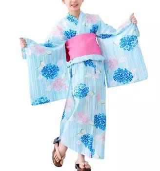 Separate Set with 130 Light Blue x Obi [Yurakuan] Children s Yukata, Girls, Obi, (1 Pink, 130)