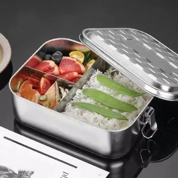Separated 304 Stainless Steel Lunch Box 1/2/3 Compartment Fresh-keeping Box Camping S-1 Grid