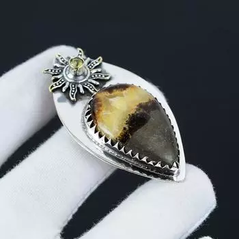 Септариан, цитрина натуральный драгоценный камень кулон, септариан драгоценный камень ручной работы 925 стерлингового серебра кулон для женщин кулон для подарков 6 Cm. жёлтый