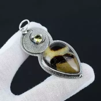 Септарианец, подвеска с драгоценным камнем цитрин, подвеска из стерлингового серебра 925 пробы, ожерелье из натурального септарина ручной работы, ювелирные подарки септарянина для нее 2.55