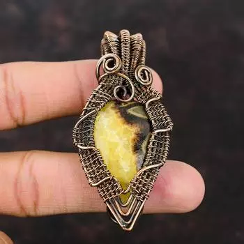Септарианская медная подвеска, обернутая проволокой, ювелирное изделие с драгоценными камнями, дизайнерская медная бижутерия, подарок для матери, натуральные септарианские украшения для женщин