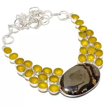 Септарианский камень, драгоценный камень желтый оникс 925 пробы стерлинговое серебро ювелирное ожерелье 18 дюймов MQ-1235 18 жёлтый