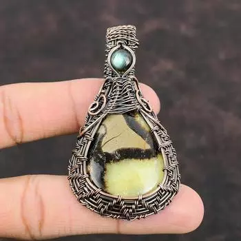 Септарианский кулон, обернутый медной проволокой, дизайнерский кулон, лабрадорит, драгоценный камень, кулон ручной работы, медное украшение, подарок для матери