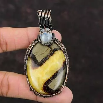 Септарианский кулон, обернутый медной проволокой, ювелирное изделие, радужный лунный камень, драгоценный камень, кулон в подарок для нее, обернутый медной проволокой, кулон ручной работы