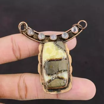 Септарианский кулон, розовый кварцевый кулон, драгоценный камень, медный кулон, натуральный септарский ювелирный подарок для мамы, медные украшения ручной работы, потрясающий кулон