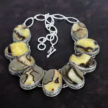 Септарианское ожерелье из драгоценных камней, ожерелье из стерлингового серебра 925 пробы, красивое винтажное ожерелье, регулируемое ожерелье из цепочки, ювелирные изделия ручной работы, подарки для мамы