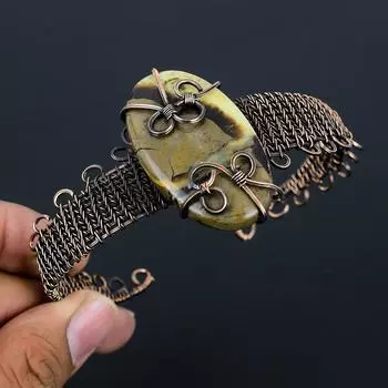 Септарийский драгоценный камень, манжеты/браслет ручной работы, завернутый в чистую медную проволоку, изящные ювелирные изделия Adjustable коричневый