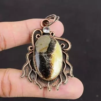 Септарийский кулон Кулон с белым топазом Медный кулон Очень красивый кулон с драгоценным камнем ручной работы Новый ювелирный подарок для мамы Кулон с камнем по рождению