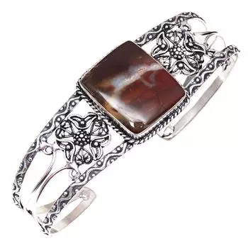 Септериан Джаспер Драгоценный Камень Ручной Работы Серебряные Ювелирные Изделия Браслеты-Манжеты 7 Регулируемые