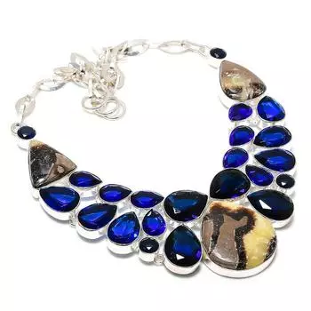 Ожерелье из серебра 925 пробы с камнем Septerian, голубым топазом, 18 дюймов m8P41 жёлтый