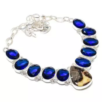 Ожерелье из серебра 925 пробы с септерианским камнем, голубым топазом, 18 дюймов O8d30 жёлтый