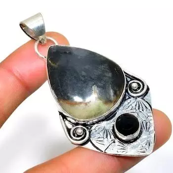 Септерианский камень, черная шпинель, драгоценный камень 925, посеребренный кулон 2,46 дюйма 2.46 жёлтый