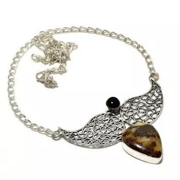 Септрианский камень, черный оникс, драгоценный камень 925, посеребренное ювелирное ожерелье, 18 дюймов 18 жёлтый