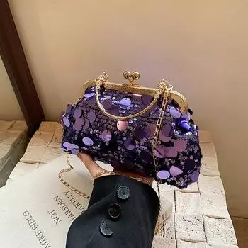 Sequin bag 2025 new women s bag versatile chain messenger bag shoulder shell bag фиолетовый