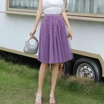 Sequin skirt women s skirt 2025 spring women s pleated skirt eye-catching elegant a word new Chinese skirt average size