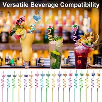 Соломинки с блестками, кошачья любовь, Корона, кролик, украшения в форме фруктов, пластиковые спиральные соломинки для детской вечеринки Love Heart