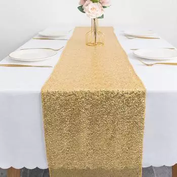 Sequin Table Flag Hotel Wedding Table Cloth Christmas Decoration ins Polyester Square Sparkling Bead Full Plate Embroidery 30x180cm розового золота