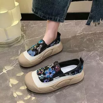 Sequined flower muffin sole one-pedal fisherman single shoes spring 2024 new thick-soled breathable casual mother shoes 35