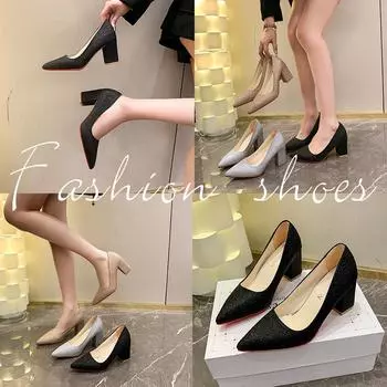 Sequined wedding shoes women s chunky heels wedding shoes bride shoes champagne bridesmaid shoes banquet performance shoes commuter fashion shoes 35 серебряный