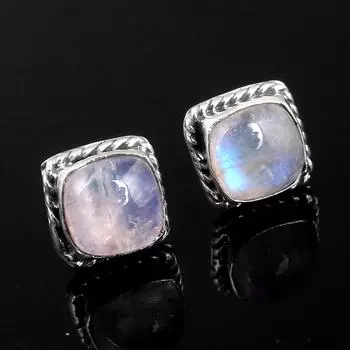 Серьга-гвоздик из стерлингового серебра 925 пробы с натуральным лунным камнем